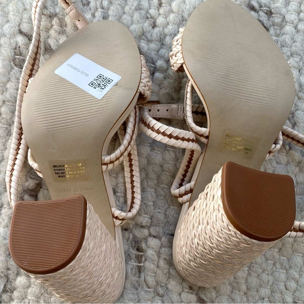 Steve Madden NWT Malou Braided Wrap Block Heel Sandals in Cream, Size 9 - Picture 8 of 9